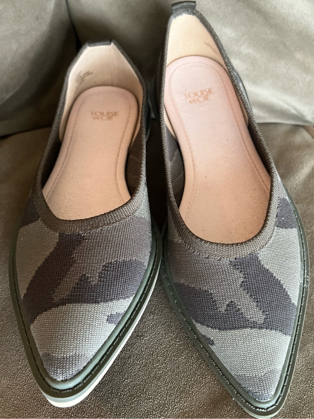 Louise et Cie Camo Pointed Canvas Flats - Olive & Dark Green